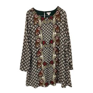 Xhilaration Dress MEDIUM Multicolored Bohemian Long Sleeve Shift Sheath Casual